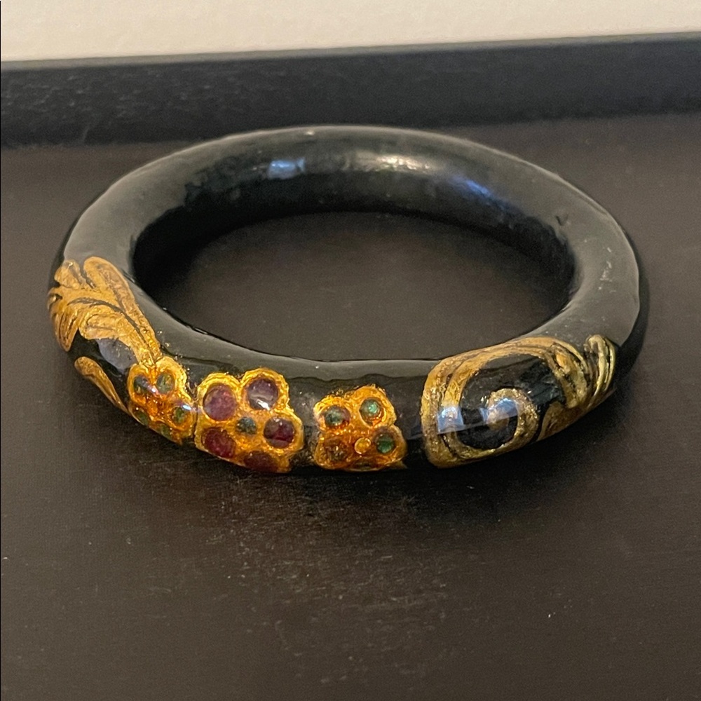 🍄Vintage Artisan Made Hand Painted Glass Bangle Bracelet